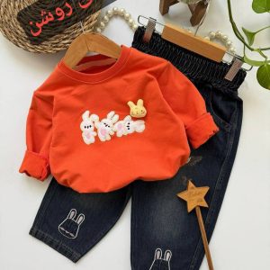 بلوز شلوار خرگوش گلدوزی جین (۱ تا ۷ سال)