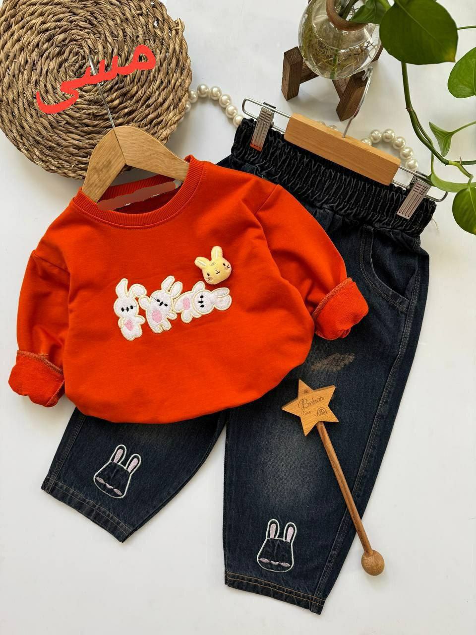 بلوز شلوار خرگوش گلدوزی جین (۱ تا ۷ سال) - Image 3