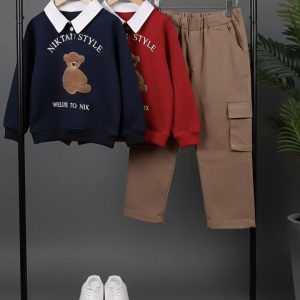 بلوز شلوار خرسی کتان (۳ تا ۱۱ سال)