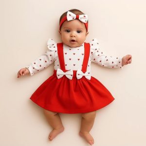 سه تیکه بادی دامن و تل قلب(نوزادی تا ۴ ماه)