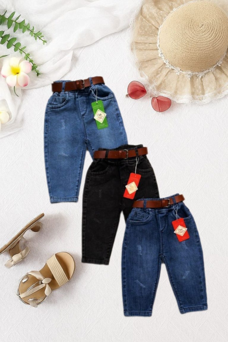 شلوار جین مام و کمربند ۱۸ ماه تا ۷ سال