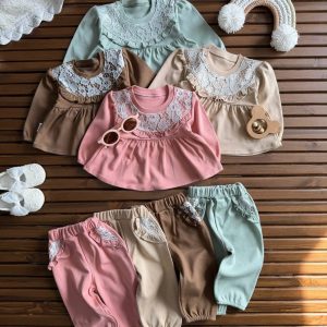 بلوز شلوار دانتل پنبه (نوزادی تا ۲سال)