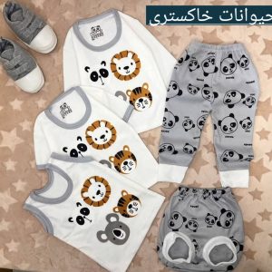 ۵تیکه نوزادی طرح حیوانات خاکستری